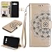 Produktbild Samsung Galaxy J5 2016 DUOS Lederhülle PU Leder Handtasche Case Ledertasche Luxus Hülle Retro Mandala Blumen Muster, Samsung Galaxy J5 2016 DUOS J510 Handyhülle Brieftasche Stoßfest Schutzhülle Tasche Folio Flip Tasche mit Integrierten Kartensteckplätzen Standfunktion Kratzfeste Anti-Fingerprint, Henna Gold