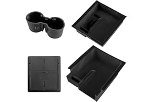 EYPINS Organiseur Console Centrale 4PCS pour Tesla Model 3/Y 2021-2023 Plateaux de Rangement de Console Centrale/d'Accoudoir Boîte de Rangement Cachée Porte-Gobelet Noir