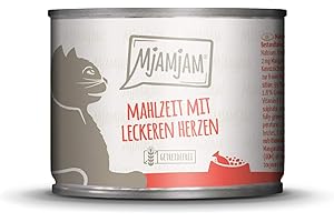 MjAMjAM - Mokra karma premium dla kotów – posiłek z pysznymi sercami, 1 opakowanie (1 x 200 g), bez zbóż, z bardzo dużą ilością mięsa