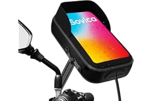 Sovica Soporte movil Moto Scooter Motocicleta Impermeable con Cargador Carga rapida Funda Protectora Visera antireflejos Valida para Smartphones hasta 7" sujecion al Espejo retrovisor irrompible
