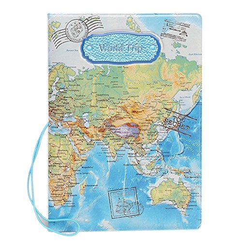 SYMALL Funda de Pasaporte con Estampado Mapa Internacional Encaje Funda Cartera para Pasaporte y Billetes de Avión Sostenedor Cubierta Porta para Pasaporte Protector, Azul