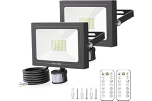 MEIKEE 60W Focos LED Exterior con Sensor de Movimiento, Blanco frío 6500K Foco Proyector LED con Control Remoto, 3 Modos, Impermeable IP66, Iluminación de Seguridad para Casa, Garaje, Patio - 2 Pcs