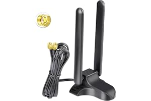 Eightwood Antenne WiFi 6E Amplificateur de Signal WLAN Base magnétique tri-Bande avec câble d'extension RP-SMA 2M pour Cartes de routeur Wi-FI Carte PCI PC Carte mère Bluetooth