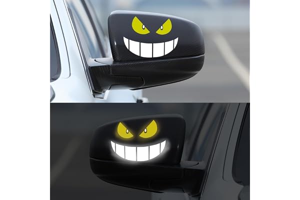 Autocollants drôles de rétroviseur Autodomy - 2 pièces Décoration de voiture de visage souriant de monstre pour autocollant de miroir (jaune)