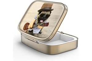 HION Pilulier Pilulier avec Miroir Rétro 2 Compartiments Petit Pilulier Bronze Rectangulaire Pilulier ou Vitamines, Huile de Poisson, Suppléments, Pill Containe(Chien Mignon)