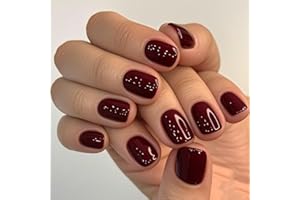 SXVME 48 Pcs Burgundy Red Press on Nails Short Square Acrylic False Nails Short Coffin Natural Fake Nail Set Elegant Solid Color Full Cover Glossy Gel Stick on Nails for Women Fall Winter Wear