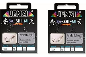 BLNTACKLE76 JENZI Lot de 20 hameçons à truite attachés Mono, 80 cm, taille des hameçons 4, 6, 8, 10 et 12 au choix + autocollant Petri Heill!