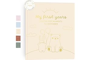 HuBorns - My First Year Baby Album up to 5 Years for Gluing Photos and Writing with 50+ Pages and Stickers, Photo Album Baby Girls and Boys, Memory Book, Ideal as Gifts for Birth