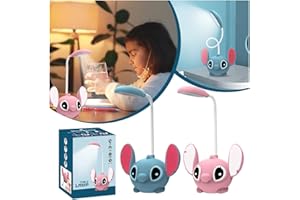 VIPOMKOWA Lampe de Bureau Enfant, Lampe D'étude avec Taille-crayon, Veilleuse Ambiante, Conception de Dessins Animés, Lampe de Lecture LED Rechargeable Dimmable pour Enfants, Cadeau d'anniversaire de Noël