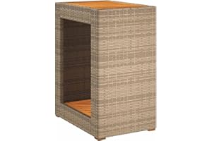 vidaXL Mesa Auxiliar de Jardín con Tapa de Madera, Mesita de Centro, Mesilla Exterior, Muebles para Patio Terraza Balcón, Ratán PE Beige