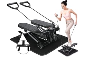 MEE GOO Verstellbares Stepper mit Pedalen, rutschfeste Griffe, schwarz