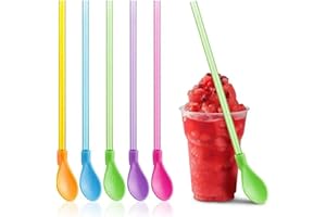 Addein 10 Pieces Slush Straws, Colored Straw Spoon 2 in 1, Plastic Reusable Straws, Reusable Straws Spoon Suitable for Smoothies Milkshakes Coffee Cocktail.