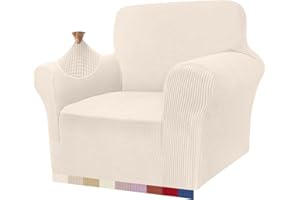 Granbest High Stretch Armchair Covers Super Soft Chair Covers for Living Room Jacquard Sofa Cover for Dogs Non Slip Chair Slipcover with Arms Furniture Protector (1 Seater, Light Beige)