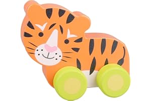 Orange Tree Wooden Push Toys - Tiger Animal Vehicles for 1 Year Old Babies and Toddlers - Educational Small World Early Development & Activity Set