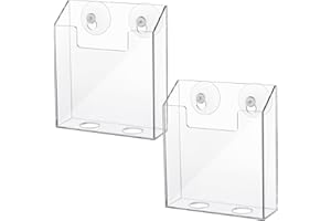 Thyle 2 Pcs Acrylic Brochure Holders Suction Cup Display Racks Wall Window or Glass Mount Clear Organizer Brochure Hanging Pamphlet Holder for Flyer Magazine File Display Book(7.25" X 6.25" X 2")