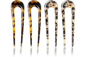 HOLEMZ Horquilla en Forma de U Palillo de Cabello de Estilo Francés Tenedor del Palillo del Pelo 2 Puntas Acetato de Celulosa para Mujeres Niñas Accesorio Peinar Cabello Reutilizable 4 Piezas
