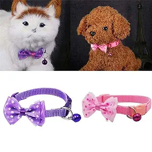 Dog Trust Dog Cat Pet Bowknot Cute Bow Tie Bell Adjustable Puppy Kitten Necktie Collar (Pack of 2 ) Color May Vary
