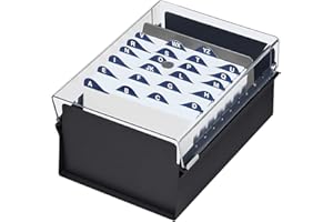 Acrimet Portacarte Organizzatore 4'' x 6’', Base in Metallo Resistente (Indice AZ e un Divisore di Plastica Include) (Base Nero con Coperchio Trasparente in Plastica)