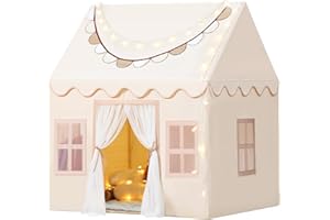 Wilwolfer Play Tent with Lights, Cloth Banners- Kids Tent Indoor - Toddlers Playhouse with Windows - Large Toddler Tent for Kids -Toy House Gift for Boys & Girls
