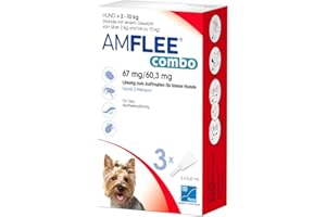 ‎AMFLEE AMFLEE Combo Flohmittel mit Fipronil & (S)-Methopren für Hunde, 67 mg/60,3 mg Lösung zum Auftropfen für Hunde von 2-10 kg, 3 Einzeldosis-Pipetten
