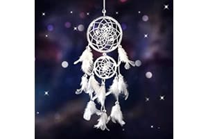 Kireida® Atrapasueños redondo, atrapasueños con luces, atrapasueños hecho a mano con plumas blancas para colgar en la pared, decoración del hogar, regalo de cumpleaños