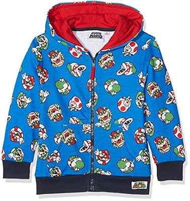 FABTASTICS Super Mario, Sweat-Shirt à Capuche Garçon, Bleu (Blue 001), 6 Ans/116 cm