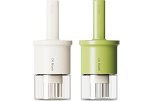 YARRAMATE Dispenser Olio da Cucina con Spazzola in Silicone Resistente al Calore e Vetro da 2, 300 ml Dosatore, Bottiglia con Dosatore per Salse Barbecue Frittura (Bianco e Verde)