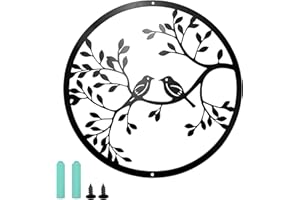 hocadon Metal Bird on Tree Wall Hanging Metal Bird Silhouette for Wall Decor Tree Art Metal Bird Garden Wall Art Signs for Gift, Present, Home Decor(28 cm/11inch in Diameter)