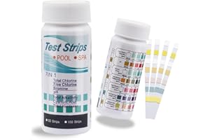 OHH-NANJOO 7 En 1 Testeur Pour Eau De Piscine Et Spa, 100 Bandelettes Test Piscine, Bandelette Piscine, Test Piscine Chlore Et Ph, Brome, La Dureté Totale, L’alcalinité Totale, L’acide Cyanurique, Chlore Total