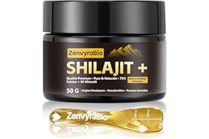 ZenvyraBio Shilajit Puro 100% Himalayano - Resina Naturale con 75% di Acido Fulvico & 85 Minerali - Energia, Vitalità, Concentrazione - 50 g