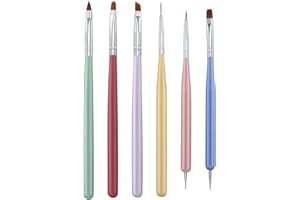 DIUJHUUY Zestaw 6 pędzli do paznokci Nail Art do paznokci żelowych, do paznokci, punktów, rysowania, narzędzi malarskich, konturów
