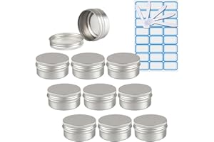ZEOABSY 10 Piezas Tarros de Aluminio con Tapa Rosca 50ml, Plata Tarros de Aluminio Vacíos Redondo para Contenedor De Cosméticos Cremas Caja de almacenaje con 5 Espátula y 1 Etiqueta