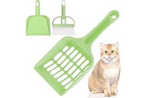 Zeuwets Pala para Arenero de Gatos, Recogedor de Arena para Gatos de Plástico, Pala de Arena para Mascotas con Mango Largo, Cuchara de Arena para Gatos con Juego de Escobas para Mascota Gatito Canino