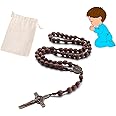 Siqian Catholic Cross Rosary Necklace, Rosary Beads Catholic Men, Black Rosary Beads, Natural Wood Prayer Beads for Girls Boys Catholic Christians Religious Communion, Baptism
