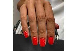 JUSTOTRY 24 Pcs Red Solid Short False Nails Square Pattern,Glossy Press on Nails Short,Pretty Fake Nails Medium with Nail Glue,Squoval Stick on Nails for Women and Teens Nails Art