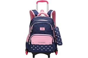 Wenlia Mochila Escolares con Ruedas, Mochilas infantiles con 6 ruedas, impermeable, duradera, con ruedas, para estudiantes de primaria, para niños, mochila extraíble para viajes