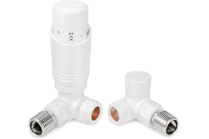 VANCOCO Glossy White Thermostatic Radiator Valves 15mm (TRV) with Lockshield, 1/2"×15mm Corner Radiator Thermostat Valve, H62 Brass, Energy Saving Modern TRV for Central Heating Syetem