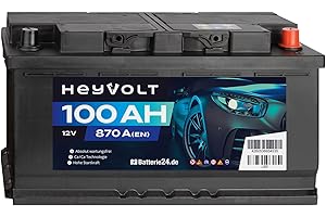‎BATTERIE24.DE HeyVolt Autobatterie, lead acid, 12V 100Ah 870A/EN Starterbatterie, absolut wartungsfrei ersetzt 85Ah 88Ah 92Ah 95Ah, für PKW