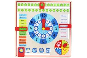 Tooky Toy Holz Jahresuhr für Kinder - Lernuhr - Kalenderuhr - Lerntaffel - Uhr, Wochentage, Monate, Jahreszeit, Wetter - Holzspielzeug - ca. 30 x 30 x 5 cm - ab 36 Monaten