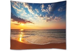 A.Monamour Arazzo da Parete Grande Mandala Spiaggia Sabbiosa Onde dell'Oceano Tramonto Natura Scenario Stampa Telo Tessuto Tenda Tovaglia Copriletto Copridivano Arazzi Murale Decorazione