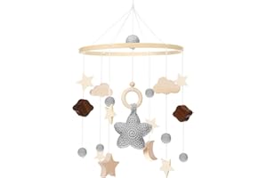 Auauraintt Cuna móvil para bebé, equipada con un bonito colgante de estrella, con decoración colgante de bolas de fieltro, campanilla de viento móvil de madera para bebé, regalo para bebés o niños