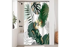 Uiiooazy Tenda Doccia Boho, Tenda da Doccia Astratta Verde e Oro Foglie di Palma Tenda per Doccia Antimuffa Impermeabile Tessuto in Poliestere Lavable Tenda per Vasca da Bagno con 8 Ganci 120Lx180Acm