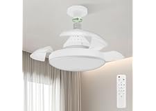 Airwit 41cm Silencioso Ventilador de Techo con Luz y Aspas Retráctiles, E27 Regulable 30W Lampara Ventilador Techo LED con Mando a Distancia para Pequeño Dormitorio Salon Cocina, 4 Velocidades, Blanco