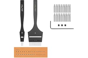 WUTA Leder Stanz Werkzeug, 3. Generation Professional Leder Stanz Set, Wechselbare Einsätze für Diamant, Oliven, Rundlöcher(3mm-2+10)