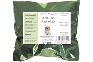 Britten and James 20 Crispy Airdried Lamb Ears for Dogs. Natural Healthy and Tasty Dog Treat Chews