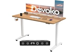 Devoko Höhenverstellbarer Schreibtisch 140x70 cm,Schreibtisch Höhenverstellbar Elektrisch,Verbessertes Ergonomisches Design,2 Memory-Steuerung,Beige