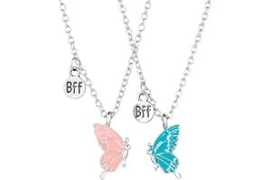 QIUJUNDE 2 Stück Schmetterling Freundschaftskette Set für Kinder Mädchen Paar Pärchen,Silber Damen Kette Anhänger Freundschaft Ketten Haslkette Schmuck Geschenke für BFF Beste Freunde Mutter Tochter Geburtstag