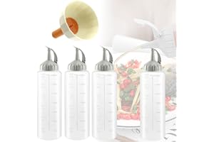 XUHN Botella De Salsa De Plástico 4 Piezas 350ml Dispensador De Botellas Exprimible Con Tapas Squeeze Bottle Biberone Cocina De Condimentos Para Mostaza, Mayonesa, Aceite De Oliva, Con Embudo(gris)