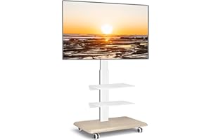RFIVER Blanc Support TV roulettes Support TV sur Pied avec Socle en Bois pour Télé de 26 à 65 Pouces, Réglable en Hauteur Pied TV avec 3 Étagères Jusqu 'à 35 kg, Max. VESA 400x400mm