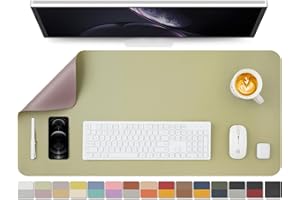 HOMIEAZICOZI Dual Sided Leather Desk Mat - Waterproof Desk Pad for Office and Home - Ideal for Large Mouse Pad and Desk Mats on Top of Desks(Light Green + Lavender,90cmx 43cm)